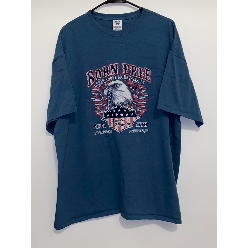 Delta Magnum Weight Born Free‎ Smoky Mountains Eagle Graphic T-Shirt Blue 2XL